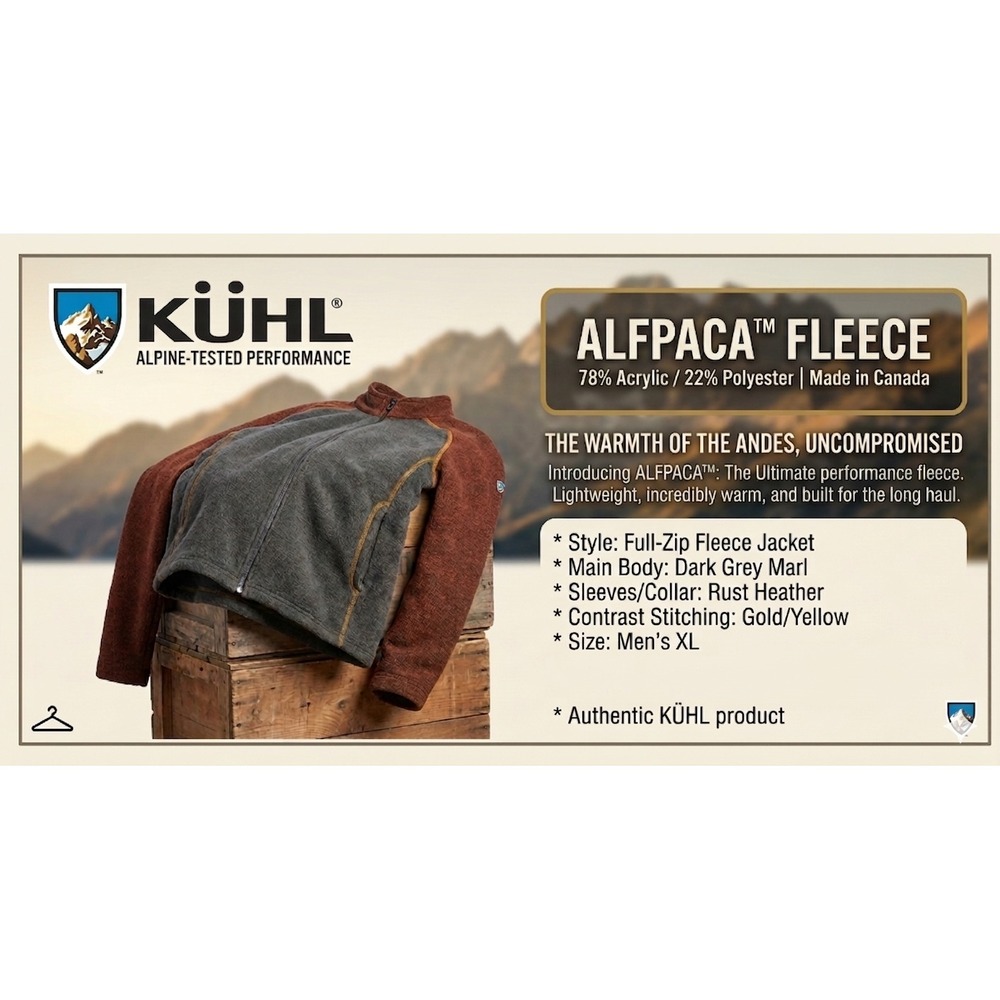 Kuhl Alfpaca Fleece Jacket Mens XL Full Zip Grey Contrast Stitch made in Canada